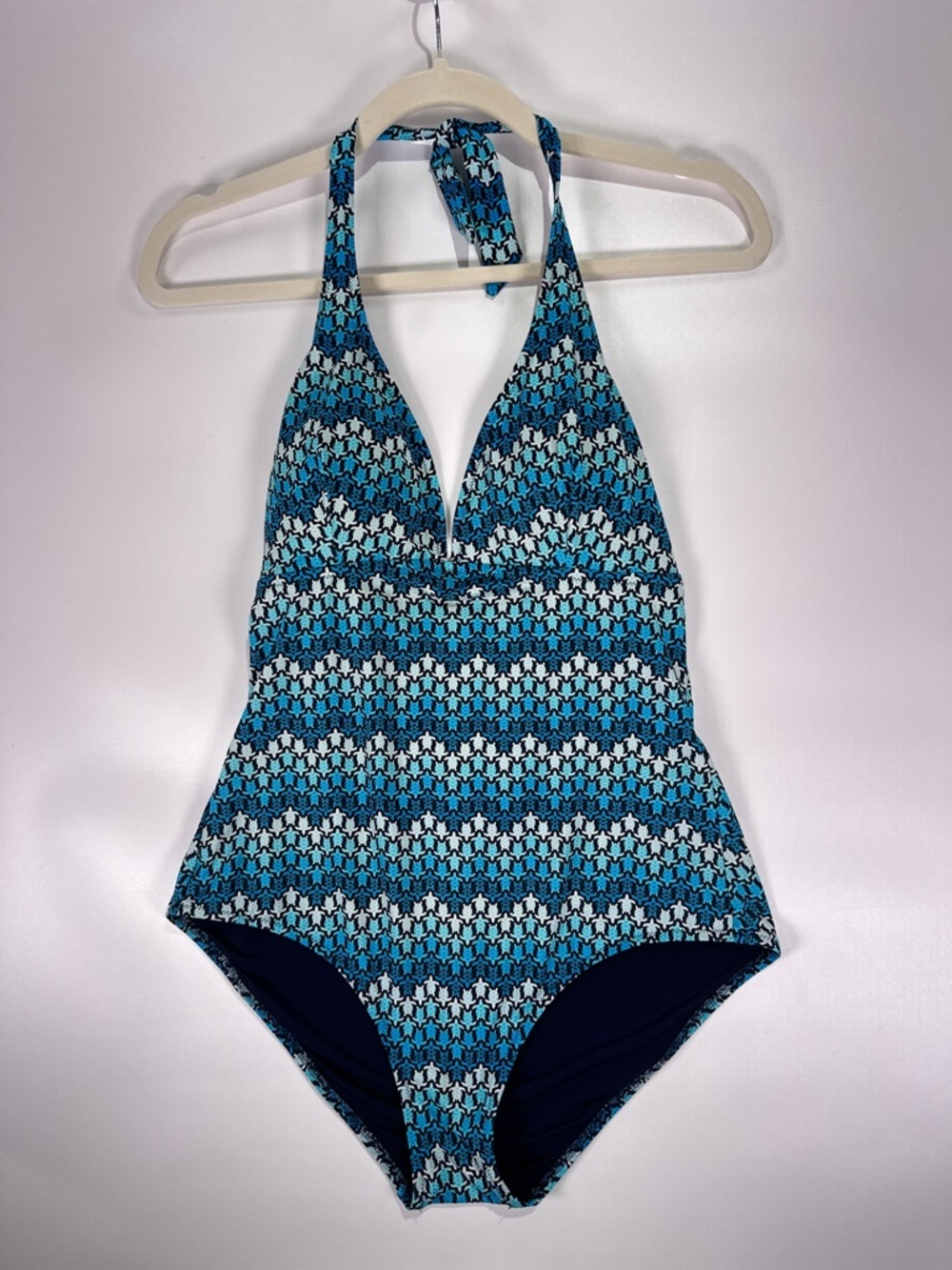 Vilebrequin Sea Turtle Chevron Halter One Piece Swimsuit Blue Womens Size 8 - Picture 2 of 16
